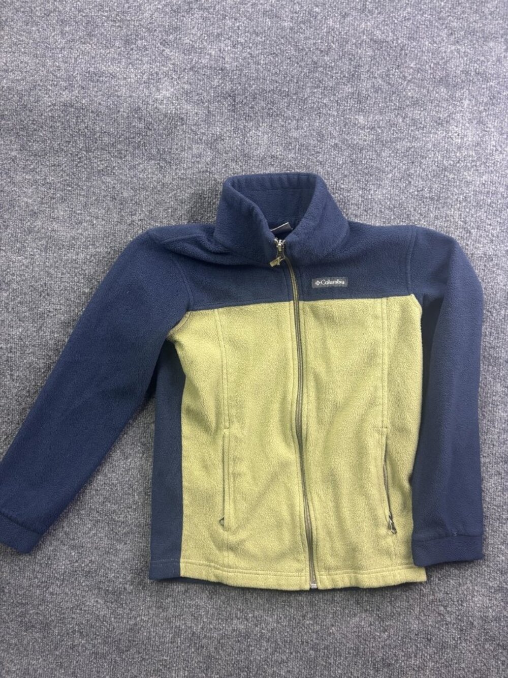 Columbia Jacket Youth Medium 10/12 Blue Green Fleece Full‎ Zip Pockets Warm
